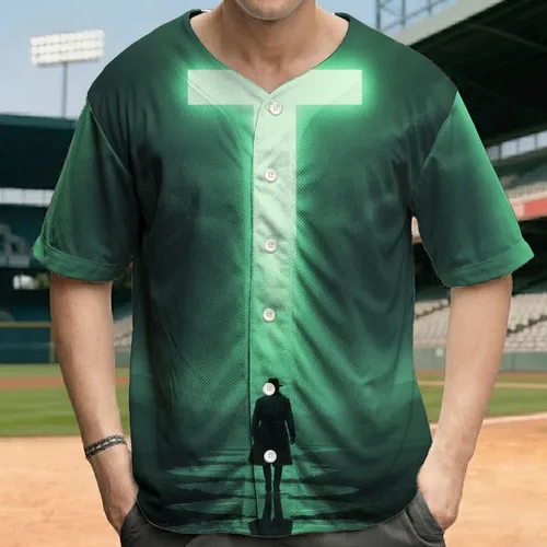 Silhouetted Figure Neon T Reflective Path - Mystery Lover Gift Baseball Jersey