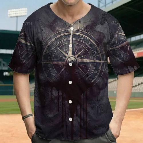 Realistic Weathered Compass Rose Blood Drip Ancient Map - Explorer Gift for Map Lovers Baseball Jersey