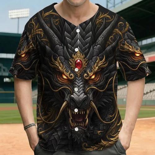 Fierce Dragon Head Golden Scales - Fantasy Art Lover Gift for Dragon Lover Baseball Jersey