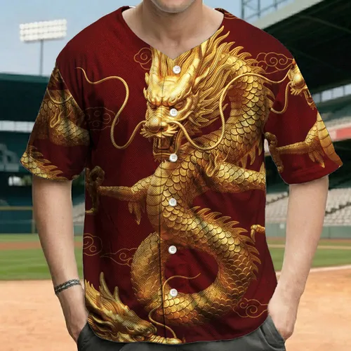 Golden Chinese Dragon Ruyi Clouds - Good Fortune Home Decor Gift Baseball Jersey