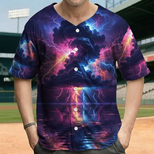 Turbulent Clouds Lightning Water Reflection - Vivid Light Display Gift Baseball Jersey