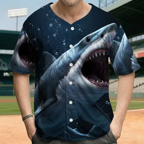 Great White Shark Razor Teeth Massive Jaws Aquatic Depths - Wildlife Lover Gift Baseball Jersey