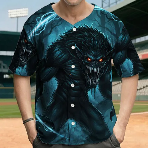 Menacing Hulking Creature Glowing Eyes Dark Forest Twisted Branches - Fantasy Lover Gift Baseball Jersey