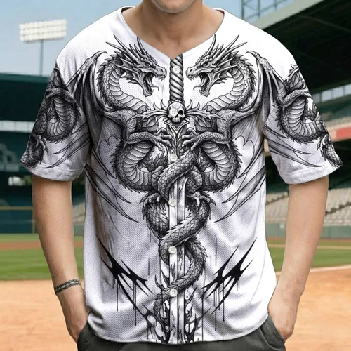 Black White Gothic Cross Dragons - Gothic Fashion Gift for Gothic Lover Baseball Jersey