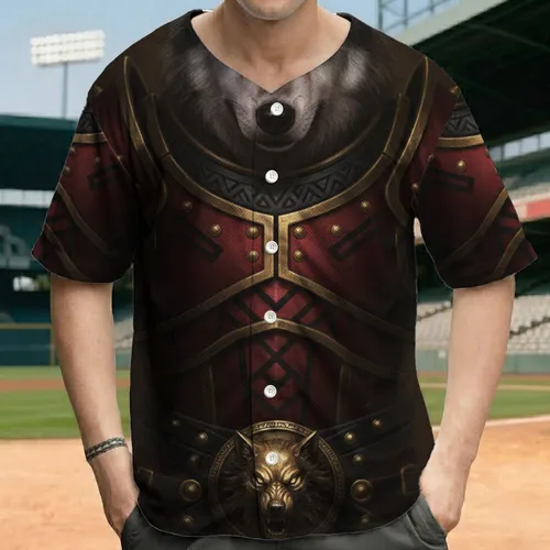 Wolf Armored Medallion Tribal Ancient Fantasy - Fantasy Enthusiast Gift Baseball Jersey