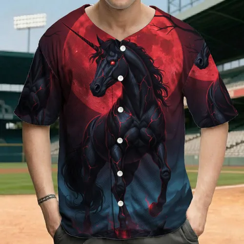Dark Unicorn Blood Moon Gnarled Trees - Mythical Creature Lover Gift Baseball Jersey