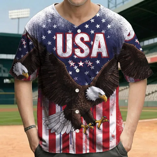 Bald Eagle American Flag USA Stars - Independence Day Gift for Veterans Baseball Jersey