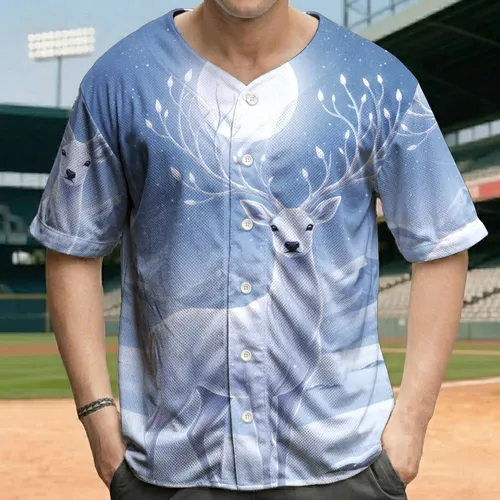 Ethereal White Deer Starry Night - Wildlife Lover Gift for Nature Admirer Baseball Jersey