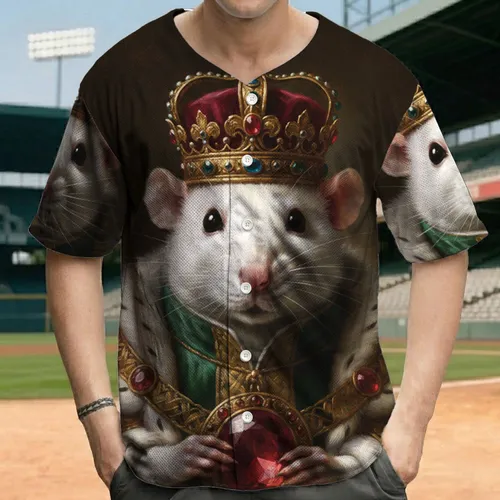 Regal White Rat Golden Crown Crimson Royal Robes Red Jeweled Ornament - Wildlife Lover Gift Baseball Jersey