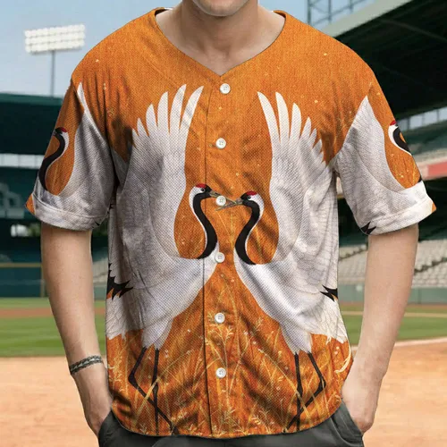 Red-Crowned Cranes White Wings Face-to-Face Marshland Tall Grass - Wildlife Lover Gift Baseball Jersey