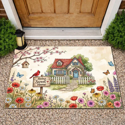 Cottage Wildflower Garden Home Sweet Home - Home Decor Gift for Garden Lover Doormat