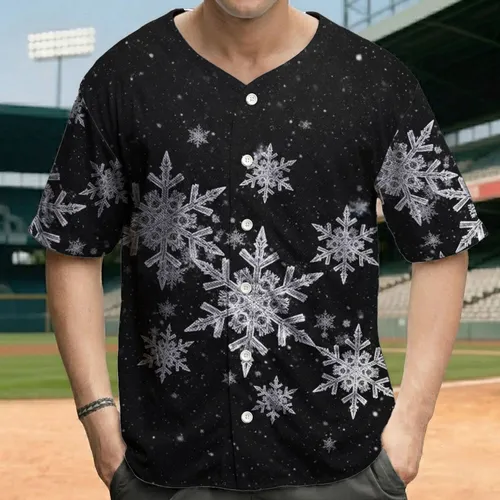 Dense Falling Snowflakes Dark Winter Sky - Winter Holiday Gift Baseball Jersey