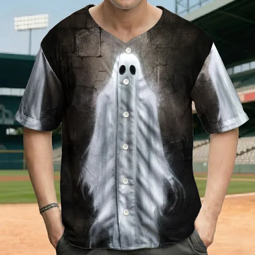 Ethereal White Ghost Figure Decaying Stone Walls - Gothic Lifestyle Gift Baseball Jersey
