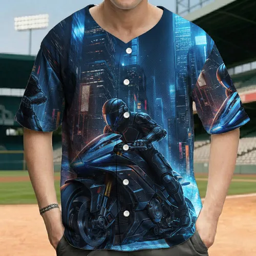 Futuristic Action Rider Cyber-Motorcycle Metropolis Night - Cyberpunk Lifestyle Wear Baseball Jersey