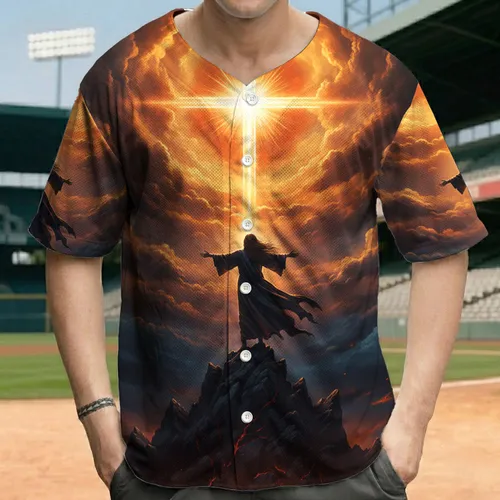 Stylized Cross Robed Figure Mountain Peak - Everyday Wearable Gift Baseball Jersey