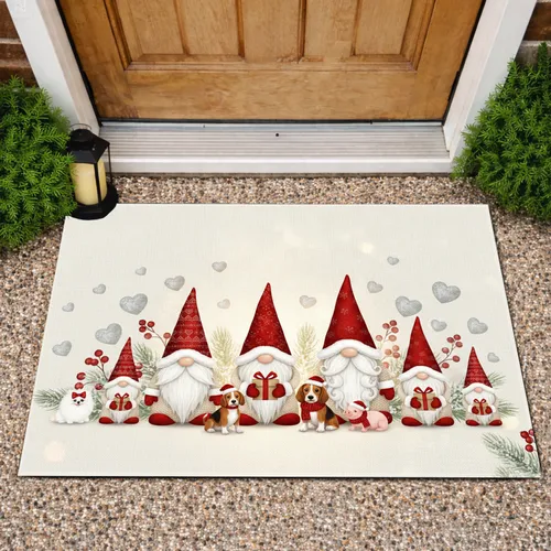Christmas Gnome Pet Dogs Piglet Family Hearts - Holiday Home Decor Gift Doormat