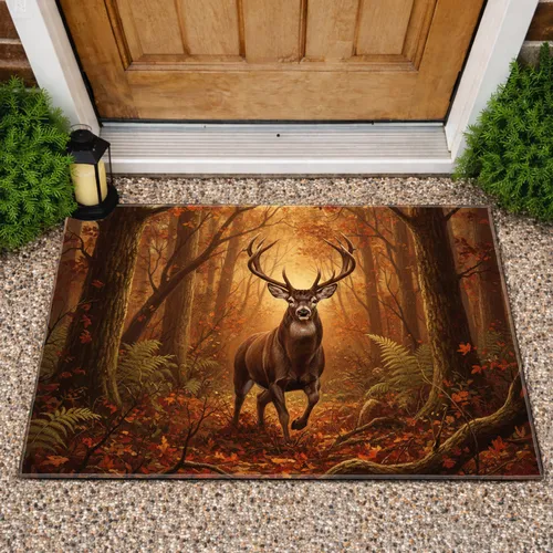 Leaping Buck Autumn Forest - Wildlife Lover Gift for Deer Lover Doormat