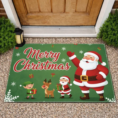 Santa Claus Merry Christmas Elf Reindeer - Holiday Decor Gift Doormat