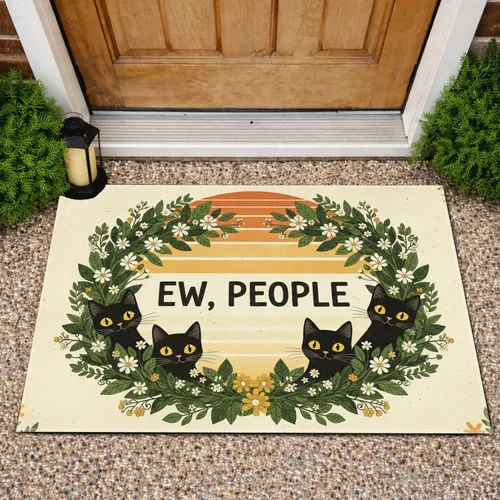 Black Cats Floral EW PEOPLE Text Retro Sunset - Home Decor Gift for Cat Lover Doormat