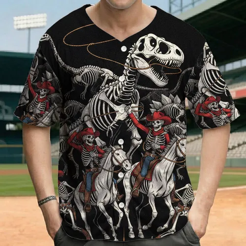 Cowboy Skeleton Lasso Dinosaur Skeleton - Adventure Lover Gift for Western Fan Baseball Jersey