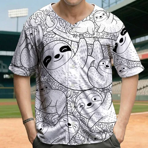 Black White Cartoon Sloths Cluster - Wildlife Lover Gift for Sloth Lovers Baseball Jersey
