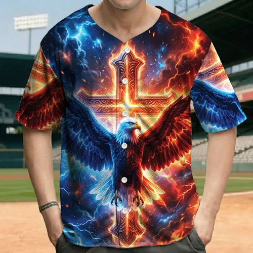 Stormy Eagle Cross - Spiritual Strength Gift for Believers and Overcomers Baseball Jersey
