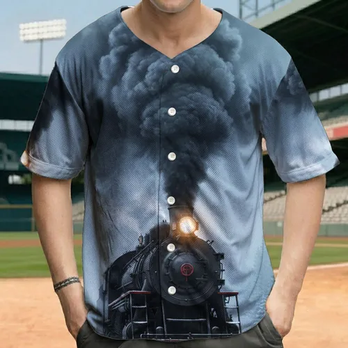 Powerful Steam Locomotive Snow Tracks - Train Enthusiast Winter Gift Baseball Jersey