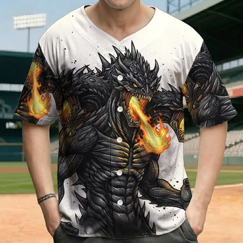 Terrifying Spiky Multi-Headed Flame Monster with Roaring Mouths - Dark Fantasy Lover Gift Baseball Jersey