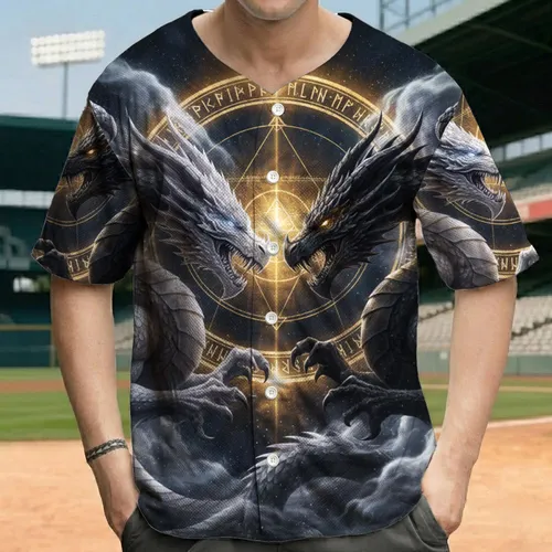 White Black Dragons Confrontation Cosmic Symbol - Fantasy Lover Gift Baseball Jersey