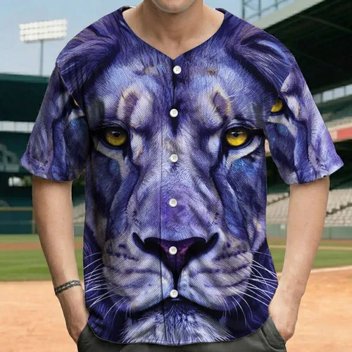 Majestic Lion Face Piercing Eyes Mane Fur Muzzle Portrait - Wildlife Lover Gift Baseball Jersey
