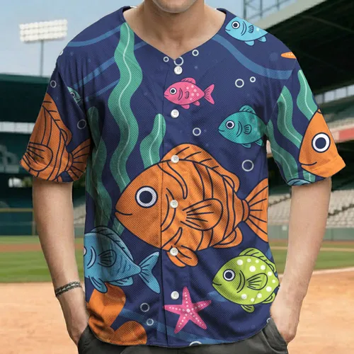 Orange Striped Fish Blue Green Fish Coral Starfish - Marine Life Enthusiast Gift Baseball Jersey