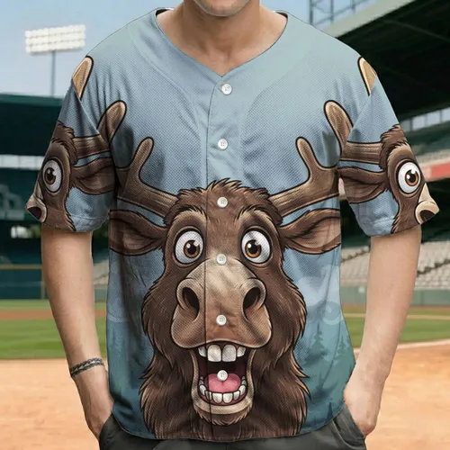 Moose Head White Teeth Pink Tongue Antlers Forest - Wildlife Lover Gift Baseball Jersey