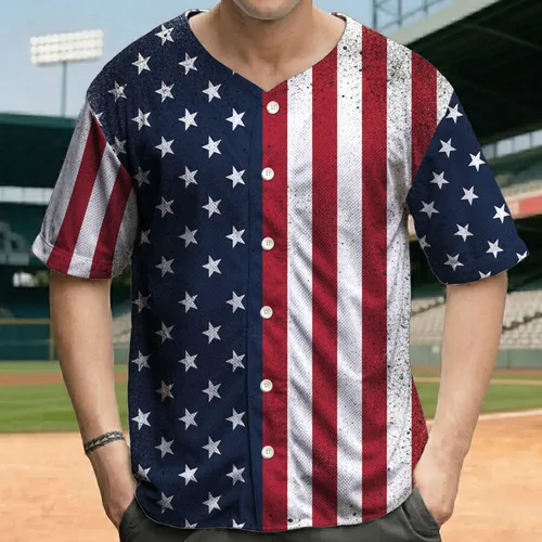 Distressed American Flag Grunge - Independence Day Gift for Veterans Baseball Jersey