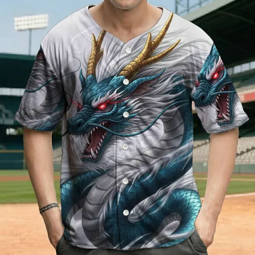 Roaring Eastern Dragon Golden Horns Ethereal Clouds - Fantasy Lover Gift Baseball Jersey