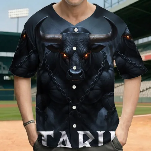 Chained Bull TARU Gothic Font - Dark Fantasy Creature Collector Gift Baseball Jersey