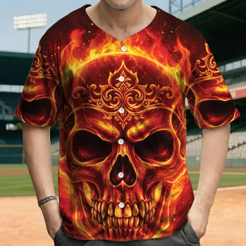 Skull Crown Filigree Flames - Fantasy Iconography Gift for Enthusiasts Baseball Jersey