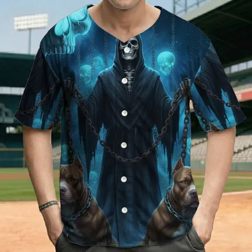 Chained Skeleton Dogs Glowing Skulls - Dark Fantasy Fan Gift Baseball Jersey