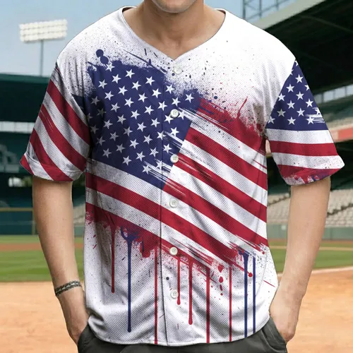 Distressed American Flag Blue Field White Stars Red Stripes - Independence Day Gift for Veterans Baseball Jersey