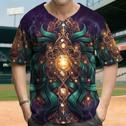 Grand Ornate Mandala Glowing Golden Jewel Celestial Nebula - Fantasy Lover Gift Baseball Jersey