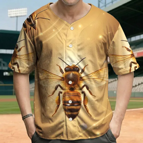 Honey Bees Mid-Flight Golden Light Luminous Glow - Wildlife Lover Gift for Bee Enthusiast Baseball Jersey