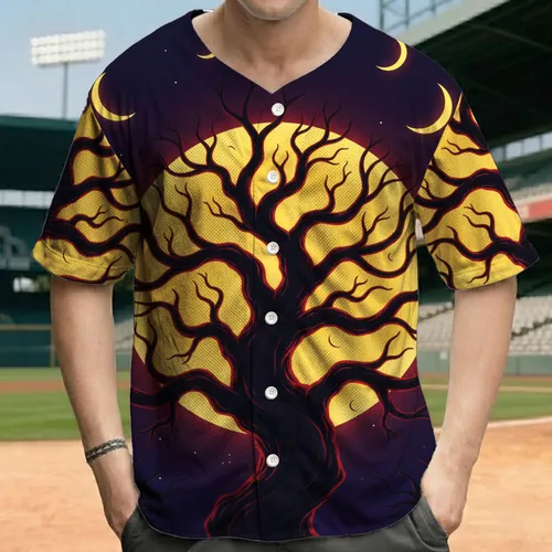 Massive Ancient Gnarled Tree Luminous Full Moon Night - Fantasy Lover Gift Baseball Jersey
