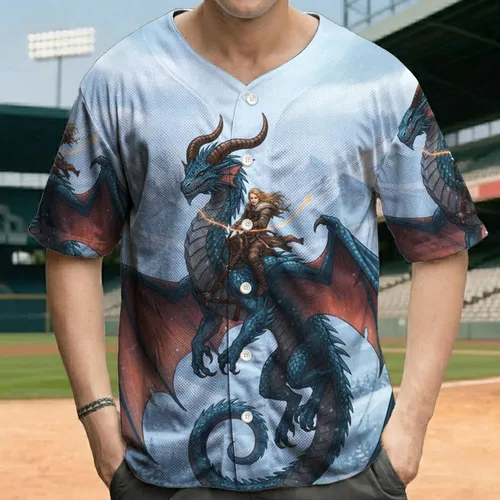 Blue Dragon Rider Snowy Mountains - Adventure Lover Gift for Fantasy Fans Baseball Jersey