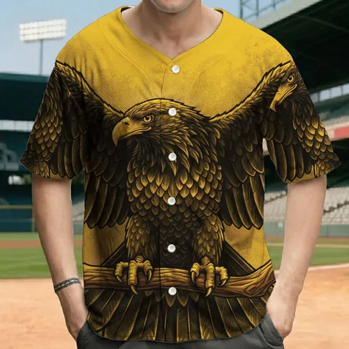 Black Feather Golden Talon Eagle on Branch Spread Wings - Wildlife Lover Gift Baseball Jersey