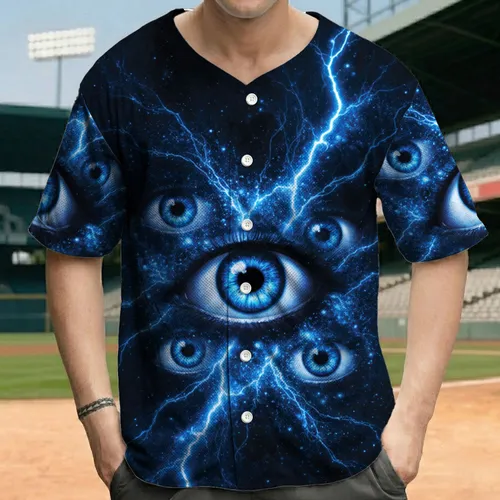 Glowing Blue Eyes Electric Lightning - Space Lover Gift for Sci-Fi Fans Baseball Jersey