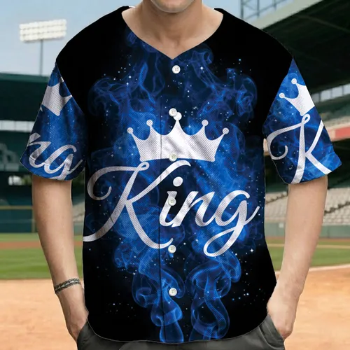 King Royal Crown Electric Blue Smoke White Stars - Regal Lifestyle Wear Baseball Jersey