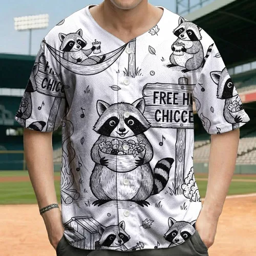 Raccoon "Free Hugs Chiccens" Campfire - Camping Enthusiast Gift Baseball Jersey
