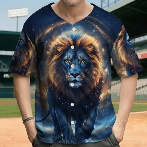 Deep Blue Lion Golden Orange Cosmic Dust Stars Nebulae Water Reflection - Star Gazer Gift Baseball Jersey