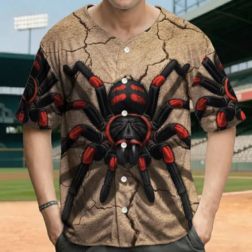 Large Black Tarantula Red Accents Splayed Legs Cracked Earth - Insect Lover Gift Baseball Jersey