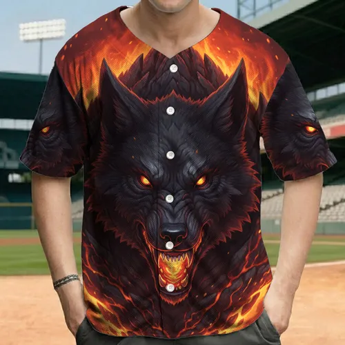 Snarling Wolf Head Molten Fangs Volcanic Rock - Fantasy Gift for Wolf Lover Baseball Jersey