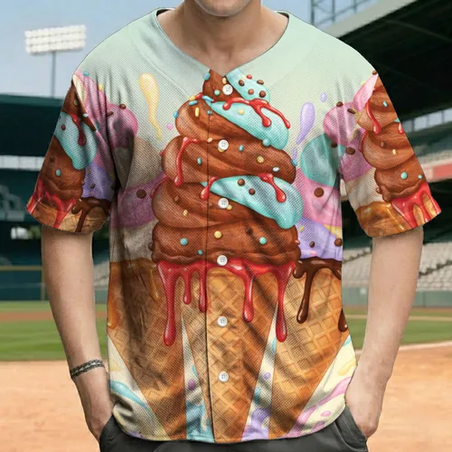 Ice Cream Cones Melting Drips - Summer Dessert Gift Baseball Jersey